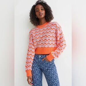H&M Divided orange and pink squiggle striped knit cropped sweater like new